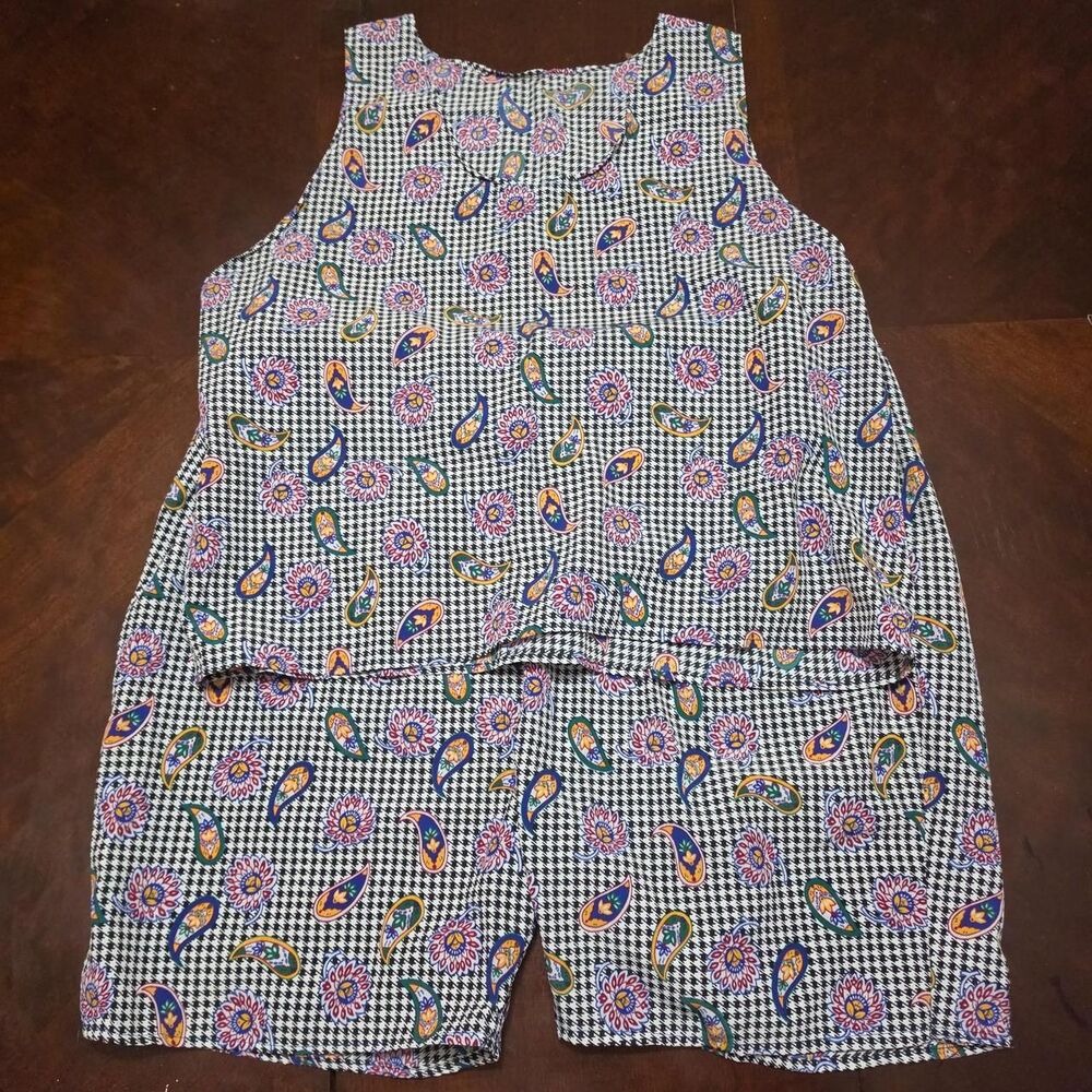 Vintage 90's Paisey Gingham Coord Tank and Shorts Set